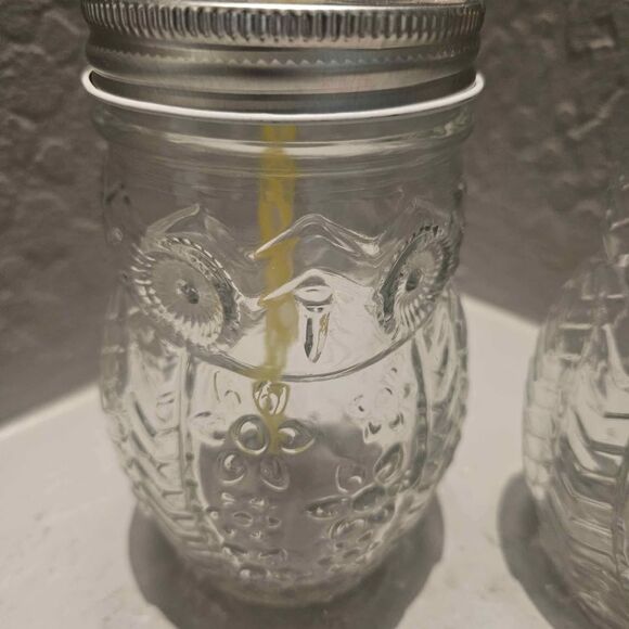 Set of 2 Mason Jar Drinking Glasses Owl Shape 5.5" - Picture 3 of 5